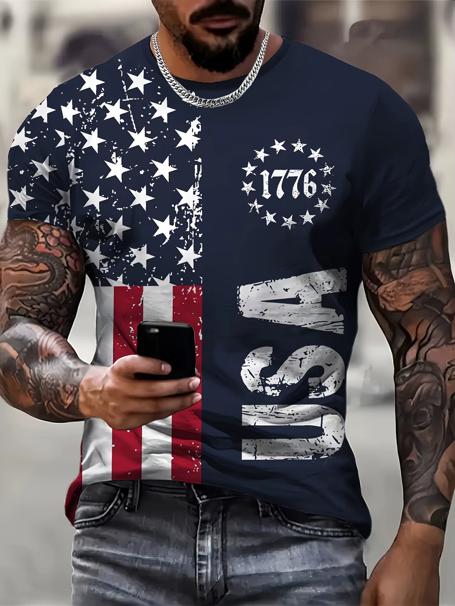 PatriotForce™ 1776 Split Graphic T-Shirt – Bold 3D American Flag Design