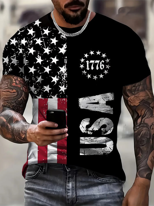 PatriotForce™ 1776 Split Graphic T-Shirt – Bold 3D American Flag Design