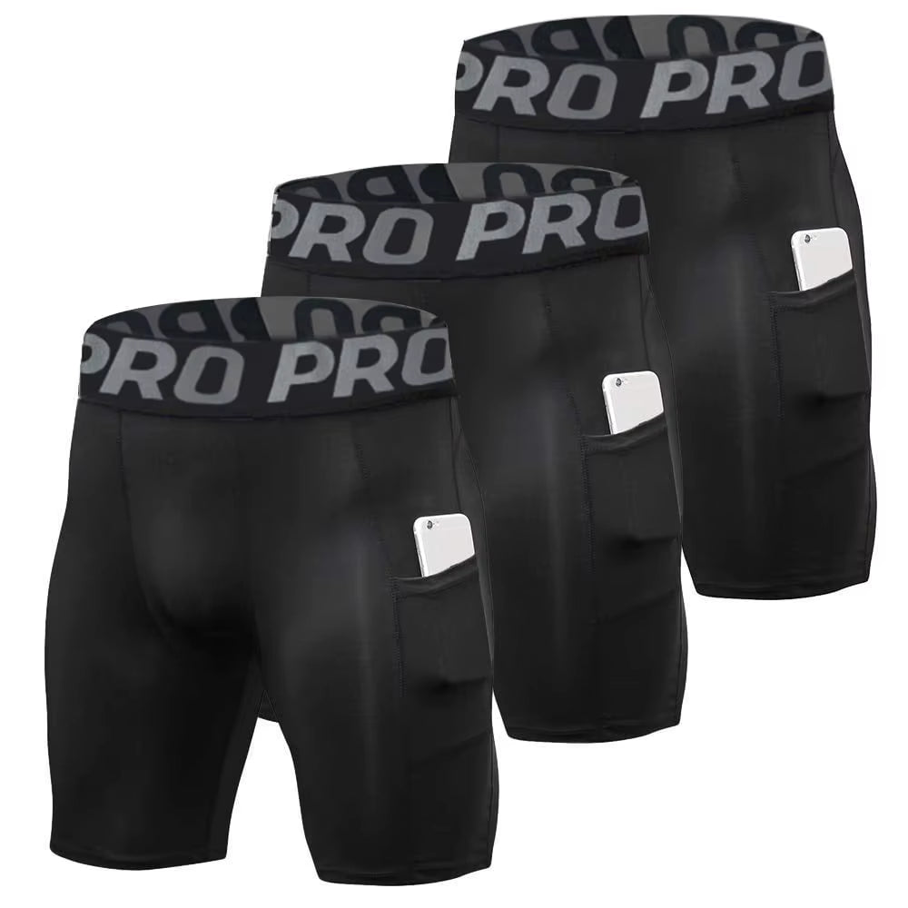 AlphaFlex™ 3-Pack Compression Shorts With Pocket – GymBro Edition