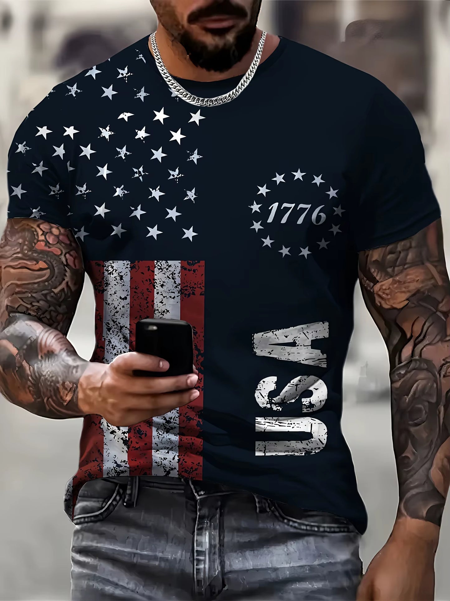 PatriotForce™ 1776 Split Graphic T-Shirt – Bold 3D American Flag Design