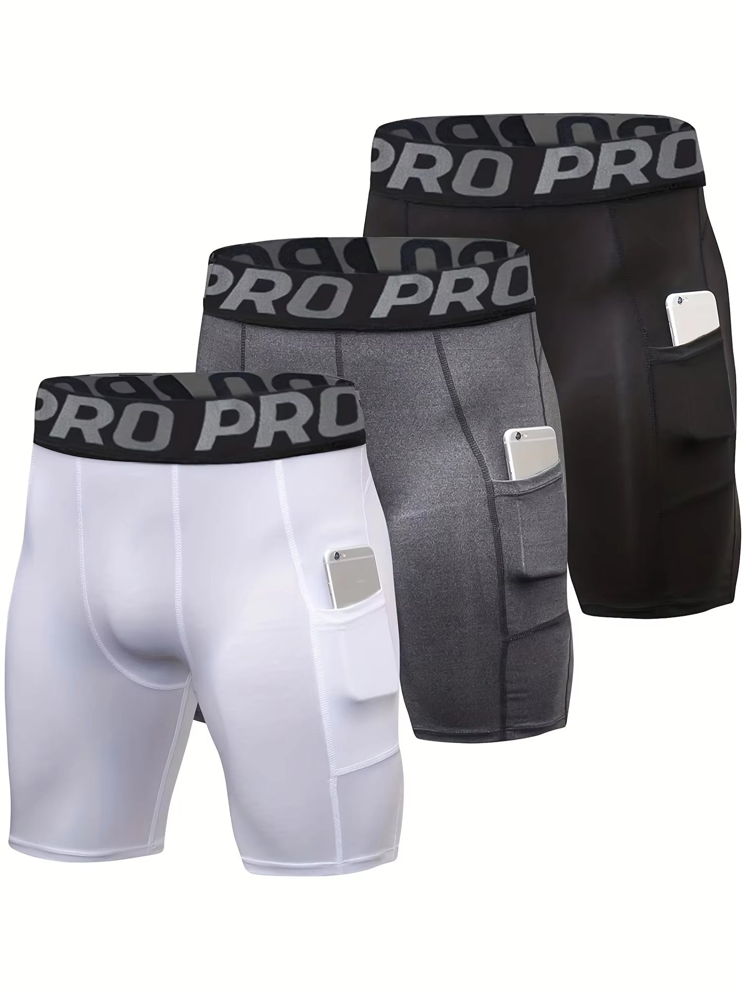 AlphaFlex™ 3-Pack Compression Shorts With Pocket – GymBro Edition