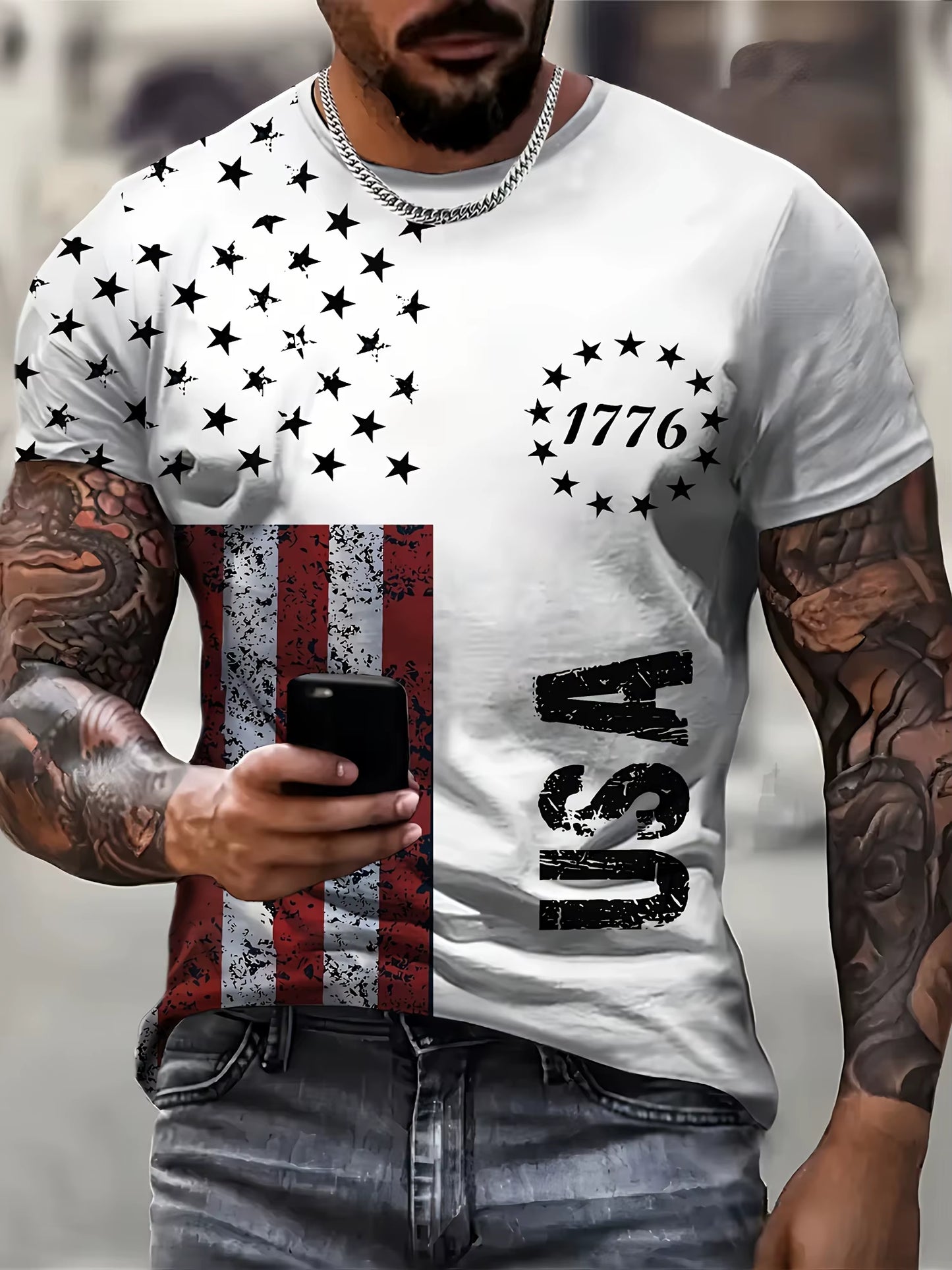 PatriotForce™ 1776 Split Graphic T-Shirt – Bold 3D American Flag Design